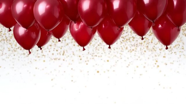 Crimson Balloons and Celebration Sprinkles: A cascade of vibrant crimson balloons floats gracefully against a backdrop of shimmering golden sprinkles, creating an atmosphere of festive joy.