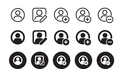 Collection of user profile icons in circular shapes on transparent background silhouette