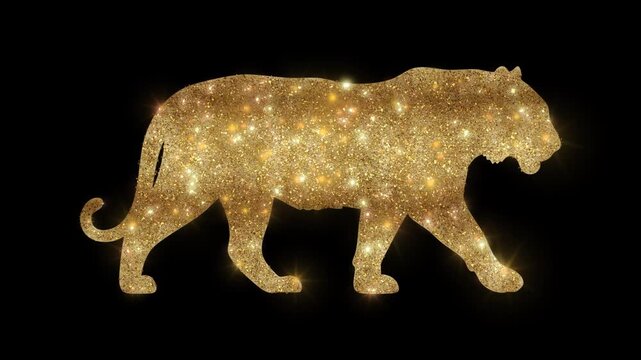 Luxury Tiger with golden glitter, alpha channel