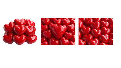 Glossy 3D Red Hearts Cluster with Soft Reflections, isolated on a transparent background&rdquo;