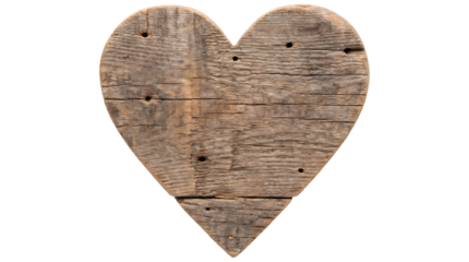 Rustic Wooden Heart Made from Reclaimed Weathered Wood Isolated on Transparent Background for Love Theme