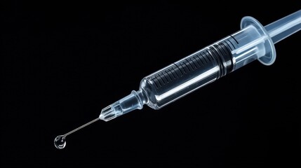 Close-Up of Clear Syringe Filled with Liquid on Black Background