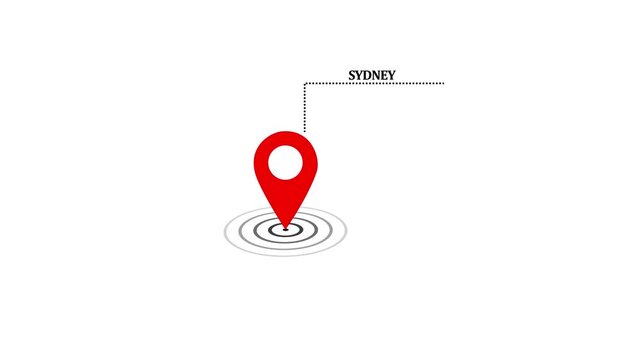 Sydney GPS Map pin Location Animation with Digital Navigation Pointer on transparent background. Sydney map label with location pin symbol. Sydney city map with destination location concept.4k video