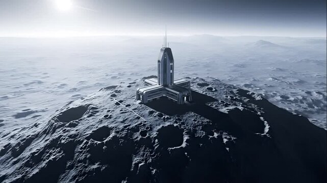 Futuristic space station on a barren planet, exploration, colonization