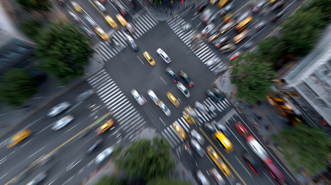 Top-down aerial view of a noisy street, long exposure. 