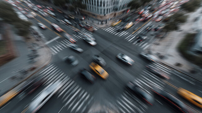 Top-down aerial view of a noisy street, long exposure. 