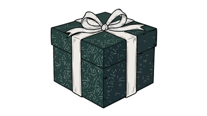 Festive Green Gift Box with White Ribbon and Decorative Pattern, Isolated on White Background, Celebrating Holidays and Special Occasions
