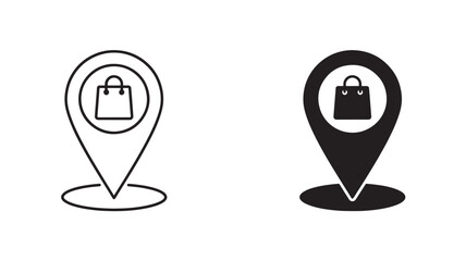 Shopping location icons with bag design outline and solid style on transparent background silhouette