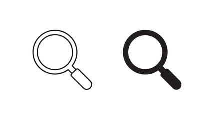 Two magnifying glass icons outline and filled on transparent background silhouette