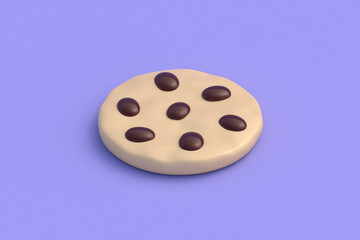 Fototapeta premium Сookie on violet background. Crunchy dessert. Chocolate biscuits. Fast food. 3d render