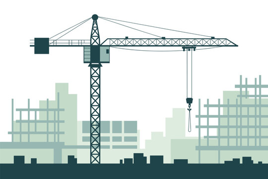 City Construction Site with Crane and Buildings, urban development concept