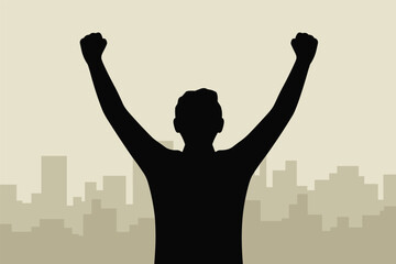 Naklejka premium Triumphant Man Celebrating Success in the City, career success concept