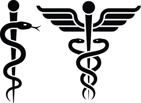 Caduceus and rod of asclepius symbols for healthcare