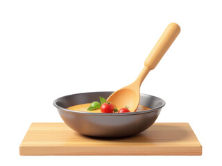 A warm bowl of soup served with a wooden spoon, perfect for comfort food