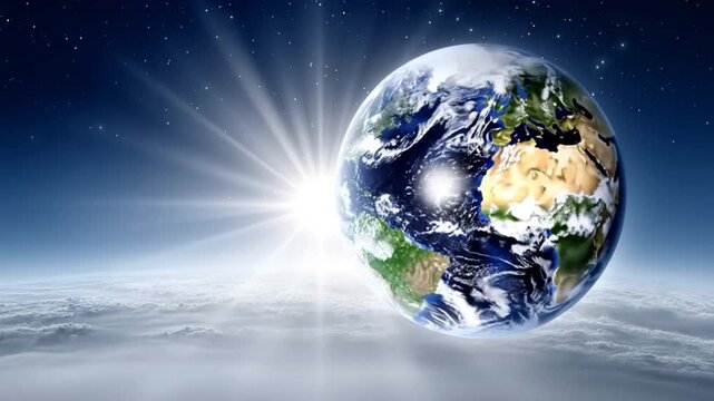 Celestial Earth: An awe-inspiring depiction of Earth bathed in sunlight from the cosmos, a symbol of our precious planet.