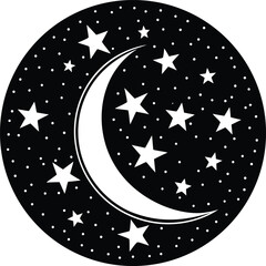 moon and stars vector illustration in night sky