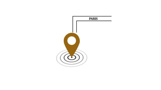 Paris GPS Map pin Location Animation with Digital Navigation Pointer on transparent background. Paris map label with location pin symbol. Paris city map with destination location concept.4k