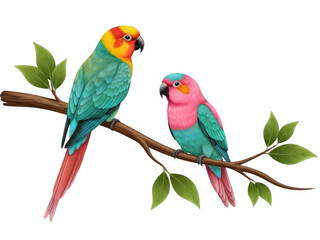Obraz premium Vibrant parrots perched on a branch