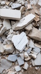 Heart-shaped marble amidst concrete debris and rubble pile