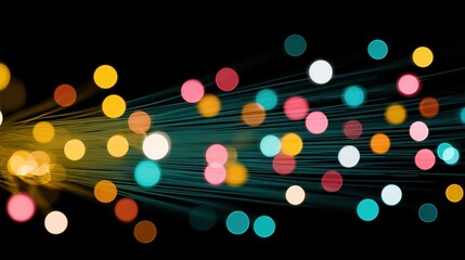 Colorful fiber optic lights bokeh effect on black background