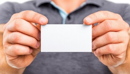Person holding a blank card, close-up shot