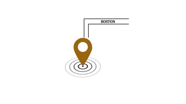 Boston GPS Map pin Location Animation with Digital Navigation Pointer on transparent background. Boston map label with location pin symbol. Boston city map with destination location concept.4k