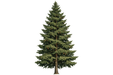 Fototapeta premium Green spruce tree with cones standing tall, a common conifer, plant for landscape projects, forest, nature element