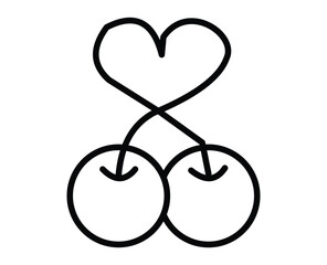 Simple Line Art of Cherries with a Heart