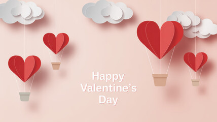 Valentine&rsquo;s Day clean modern greeting card with paper hearts