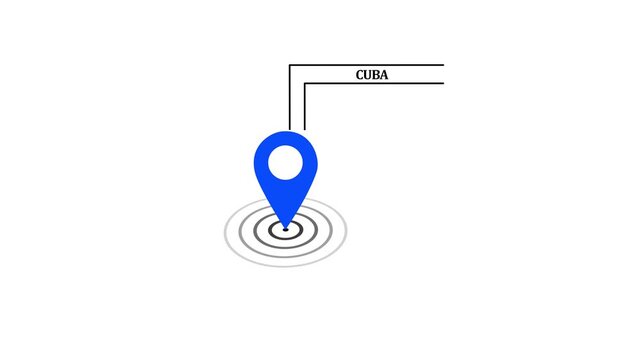 Cuba location marker animation on transparent background. Cuba map label with location pin symbol. Cuba map with destination location concept.4k video