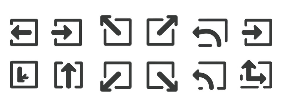 External link and share icon set in editable stroke vector style, showing hyperlink outside site symbols, perfect for web navigation, user interface design, buttons, menus, and modern digital products