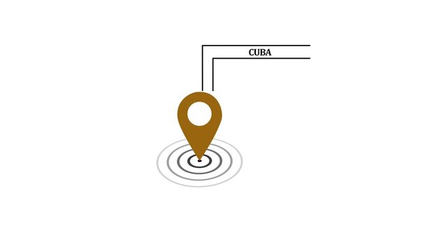 Cuba location marker animation on transparent background. Cuba map label with location pin symbol. Cuba map with destination location concept.4k video