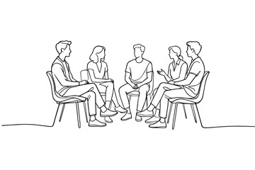 Minimalist Line Art Group Meeting People Sitting in Discussion Circle