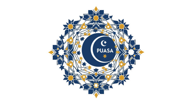 Islamic Puasa Logo with Crescent Moon.