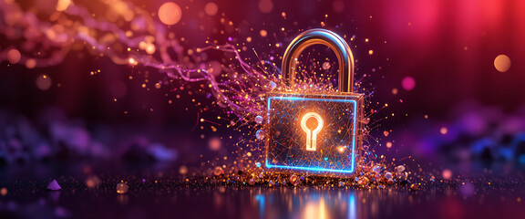 Abstract glowing purple cyan white mixed gradient burst data particles in dark red and golden purple golden background, clean and minimalist, golden and red flaks of light flowing from the top left 