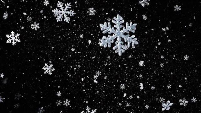 Abstract snowflake pattern on a dark background with dynamic lighting and bokeh effects