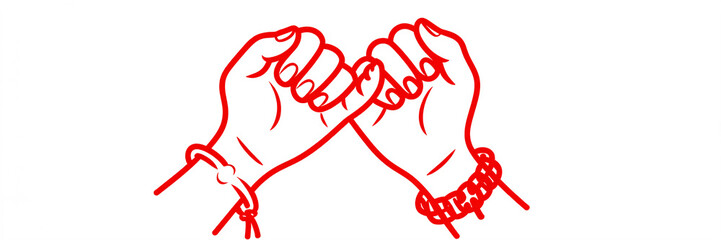 Pinky promise gesture with red outline on white background hands fingers