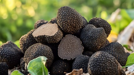A pile of black truffles