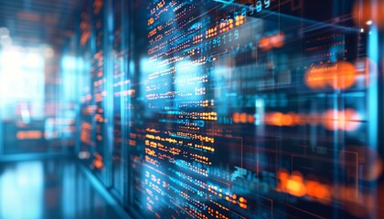 Fototapeta premium Vibrant abstract background showcasing digital data streams with glowing particles and blurred lines in a futuristic space