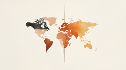 A watercolor style world map with soft pastel tones and organic textures.