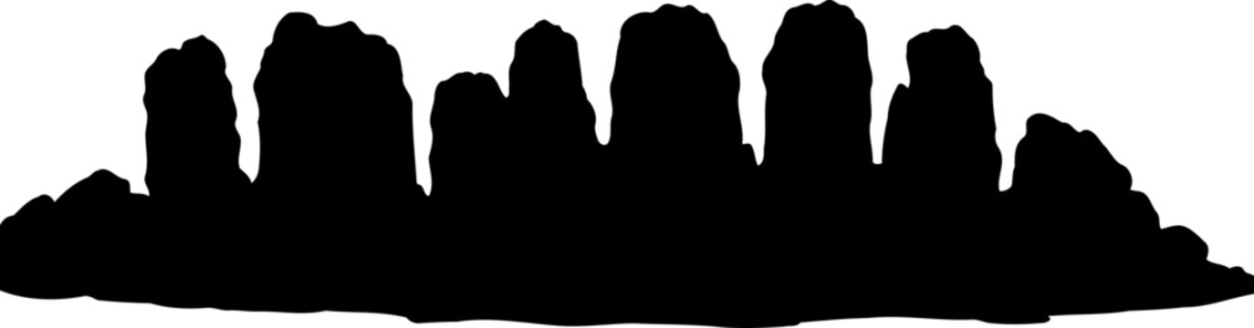 Group of tall rock pillars or hoodoo formations silhouette vector