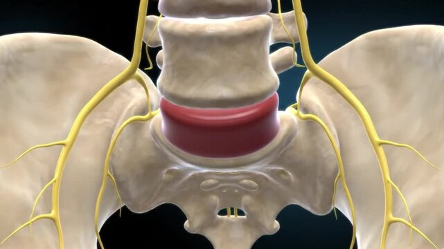 A video showcasing the human pelvis and sciatic nerves in detailed anatomical structure