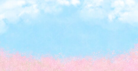 桜並木と青空の手描き背景