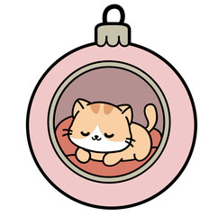 Obraz premium Cat Christmas Ornament Illustration for Holiday Cards and Stickers