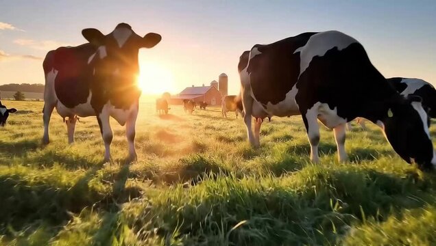 cows grazing in a morning field