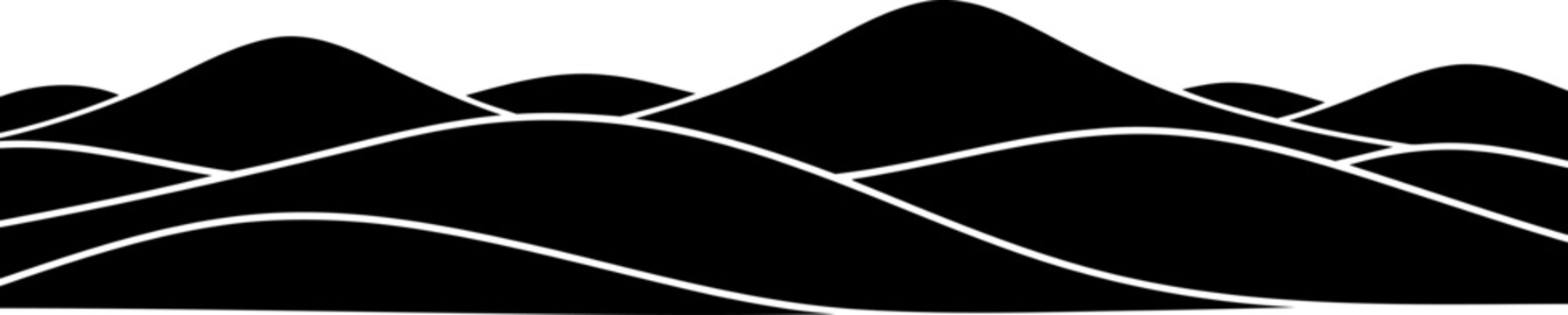 Rolling landscape of smooth hills or sand dunes silhouette vector