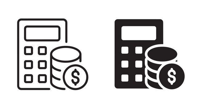 Two calculator icons with coins financial calculation design on transparent background silhouette