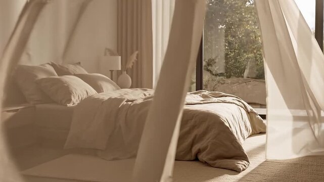 luxury bed in a hotel room as symbol of wellenss