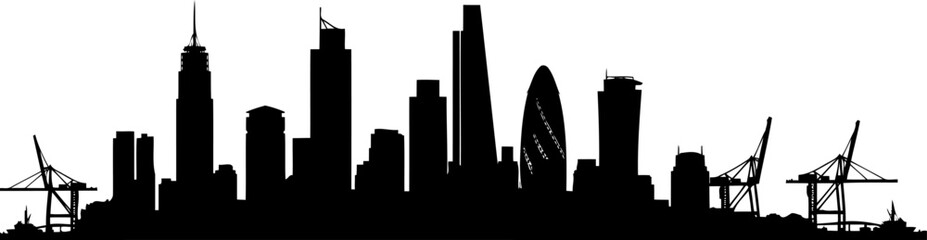 Obraz premium London city skyline silhouette with skyscrapers and harbor cranes vector