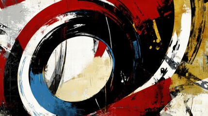 Abstract painting with swirling circles and bold colors